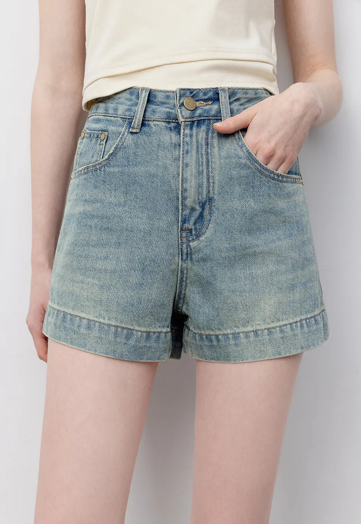 Short en jean basique taille haute pour femme