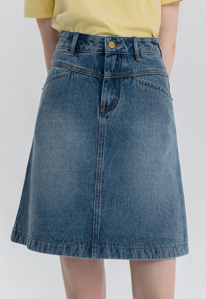 Jupe trapèze classique en jean taille haute pour femme