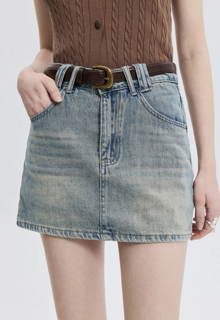 Mini-jupe en jean décontractée avec taille ceinturée