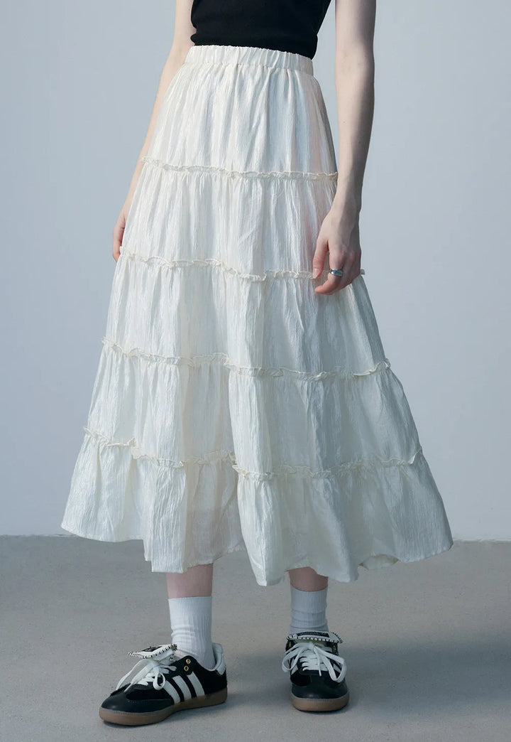 Tiered Maxi Skirt with Elasticated Waistband and Ruffled Detailing