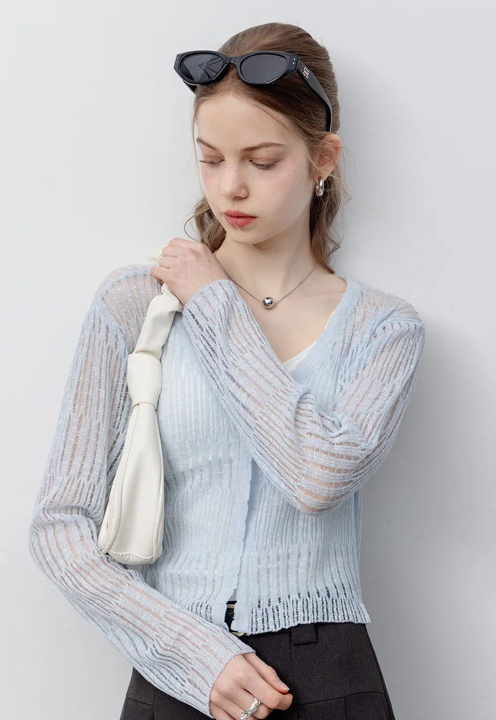 Cardigan en tricot léger et transparent pour femme