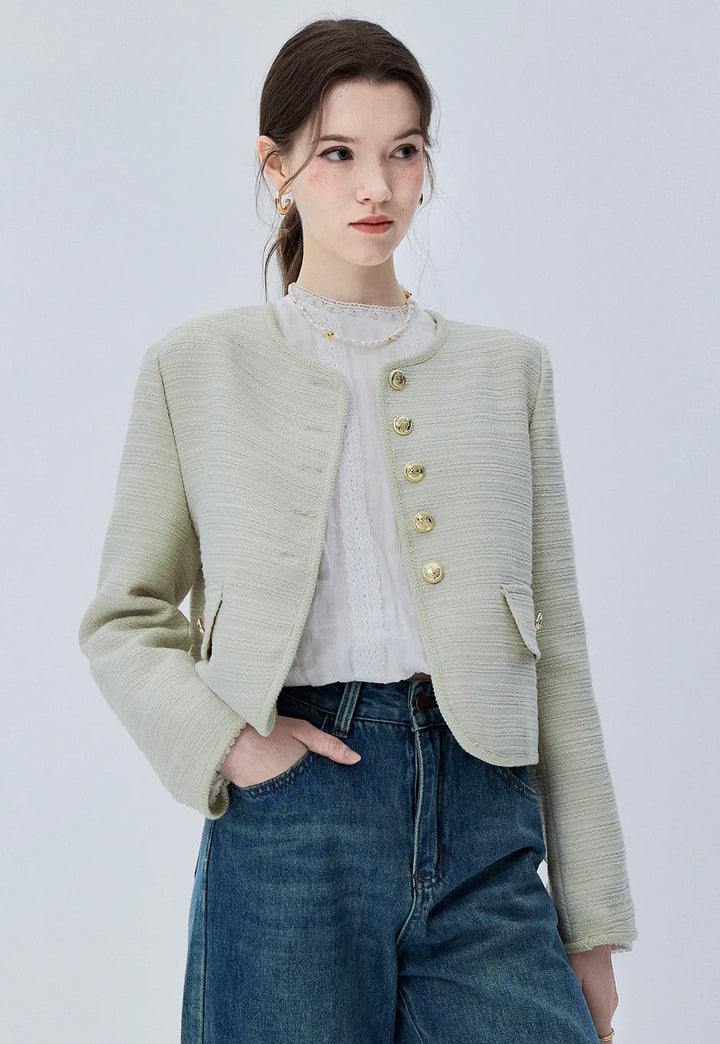 Textured Jacket with Gold Buttons Classic Women's Fashion