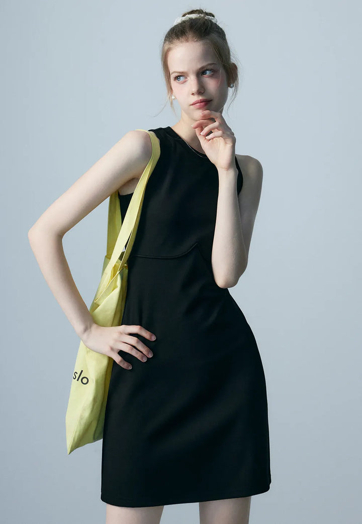 Sleeveless Crew Neck Dress with Seam Detail, Classic Versatile Style