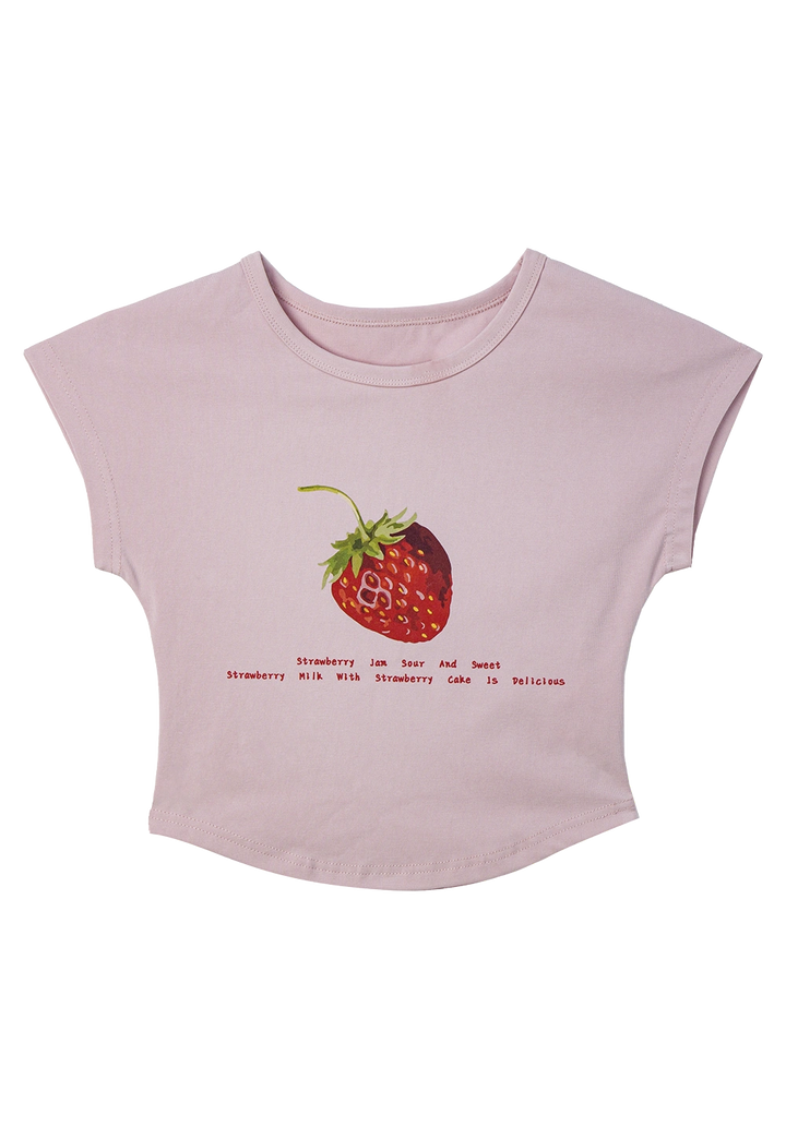 T-Shirt Potongan Cetakan Grafik Strawberi Wanita