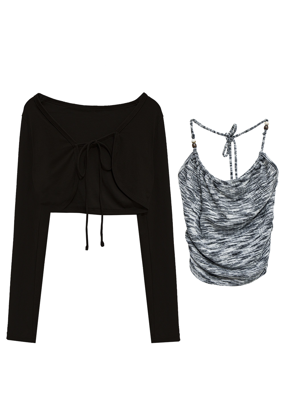 Drawstring Cropped Cardigan and Beaded Camisole