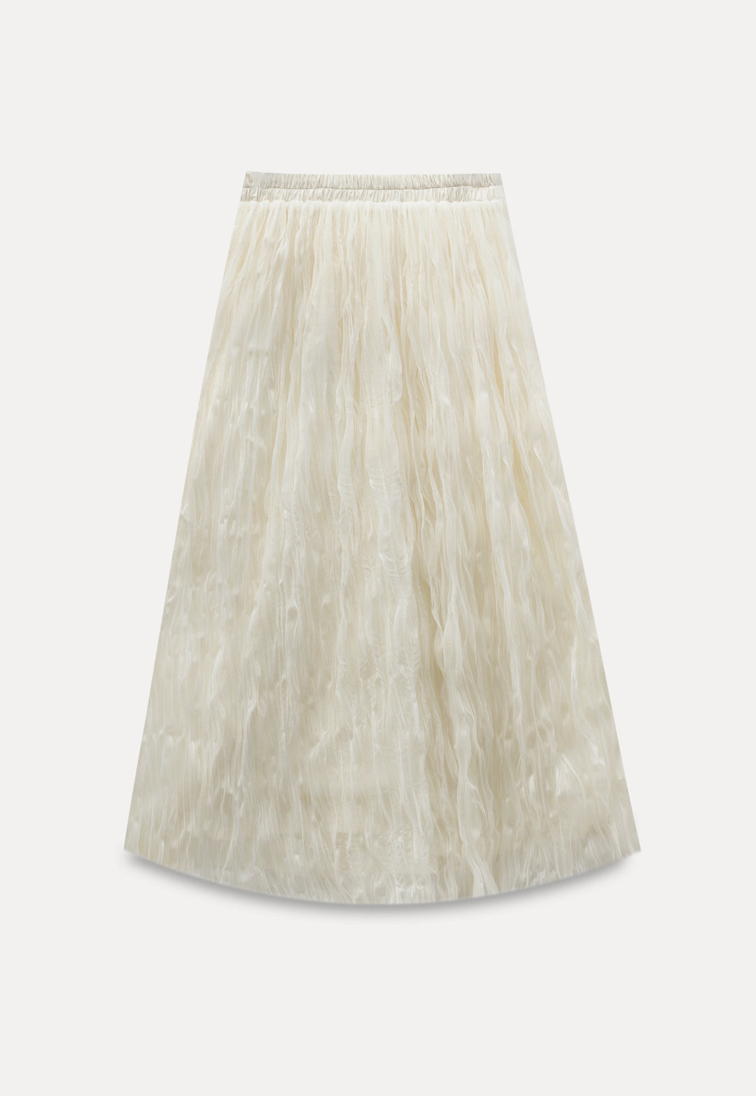 Women's White Textured Midi Mesh Skirt