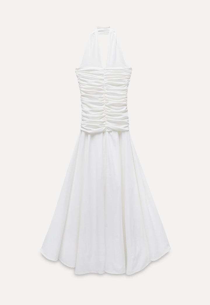 Ruched Halter Dress with Flowy Hem