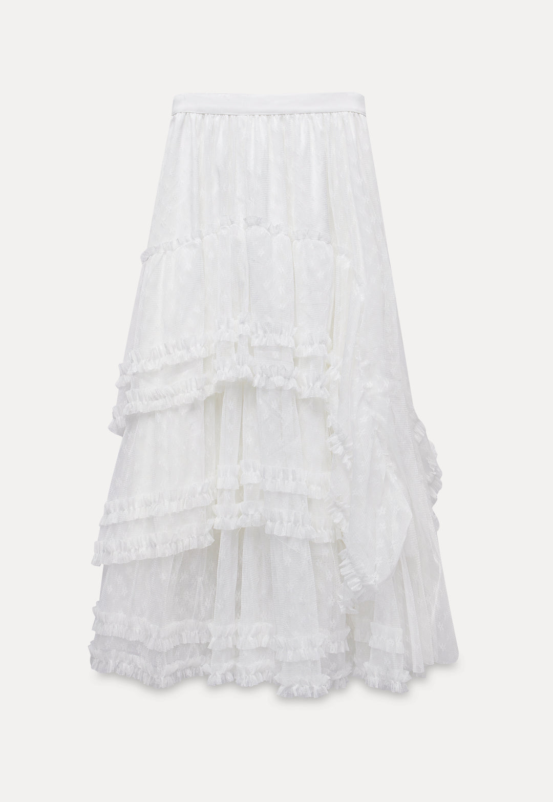 White Layered Ruffle Midi Skirt