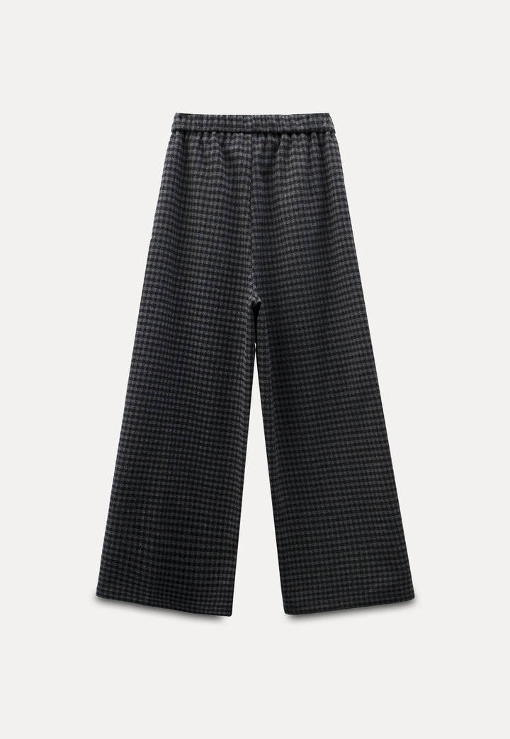 Elastic Waist Plaid Wool Casual Pants