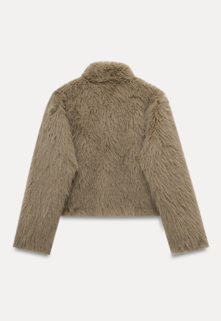 Women's Stand Collar Faux Fur Toggle Coat