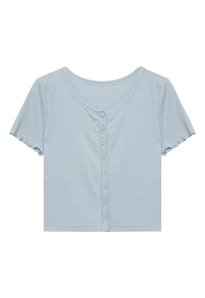 Women's Button-Front Short Sleeve Ribbed Top