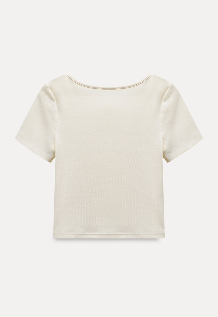 Square-Neck Ribbed Cropped T-Shirt