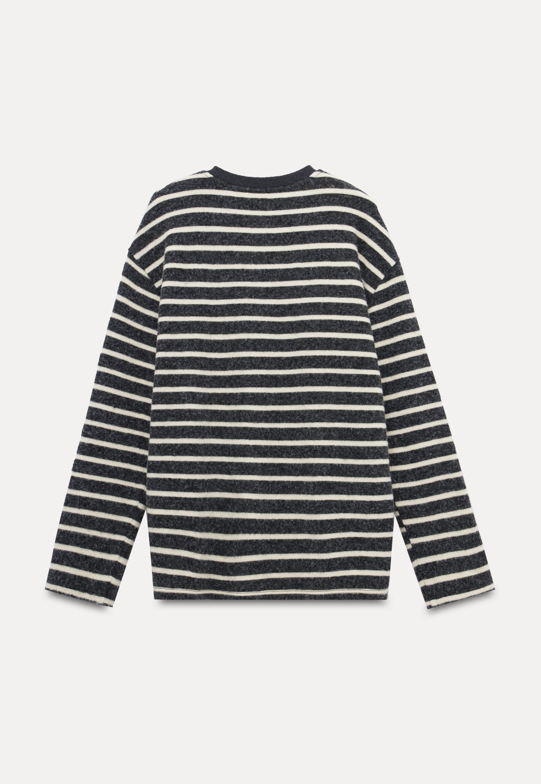 Casual Lazy Striped T-Shirt Loose Round Neck Pullover Brushed Long Sleeves