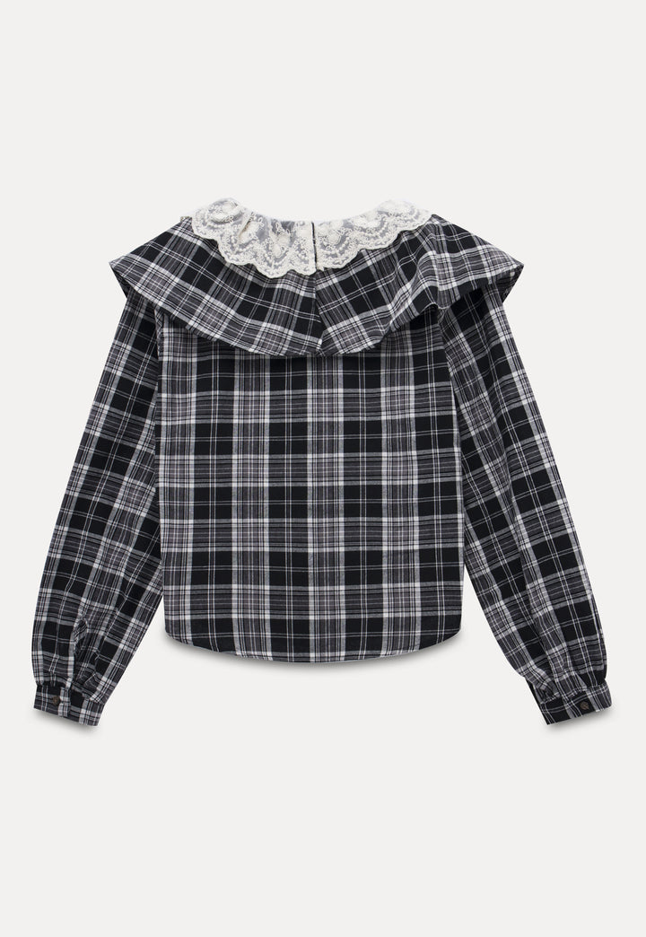 Women’s Plaid Ruffle Lace Blouse