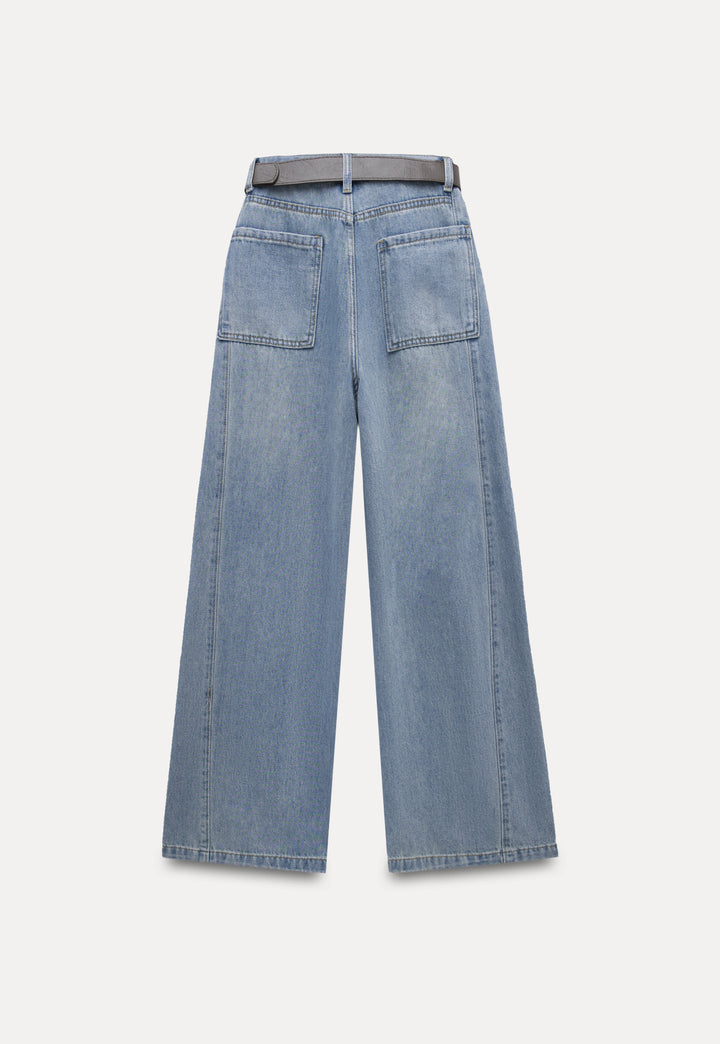 Women's Wide-Leg Belted Denim Jeans