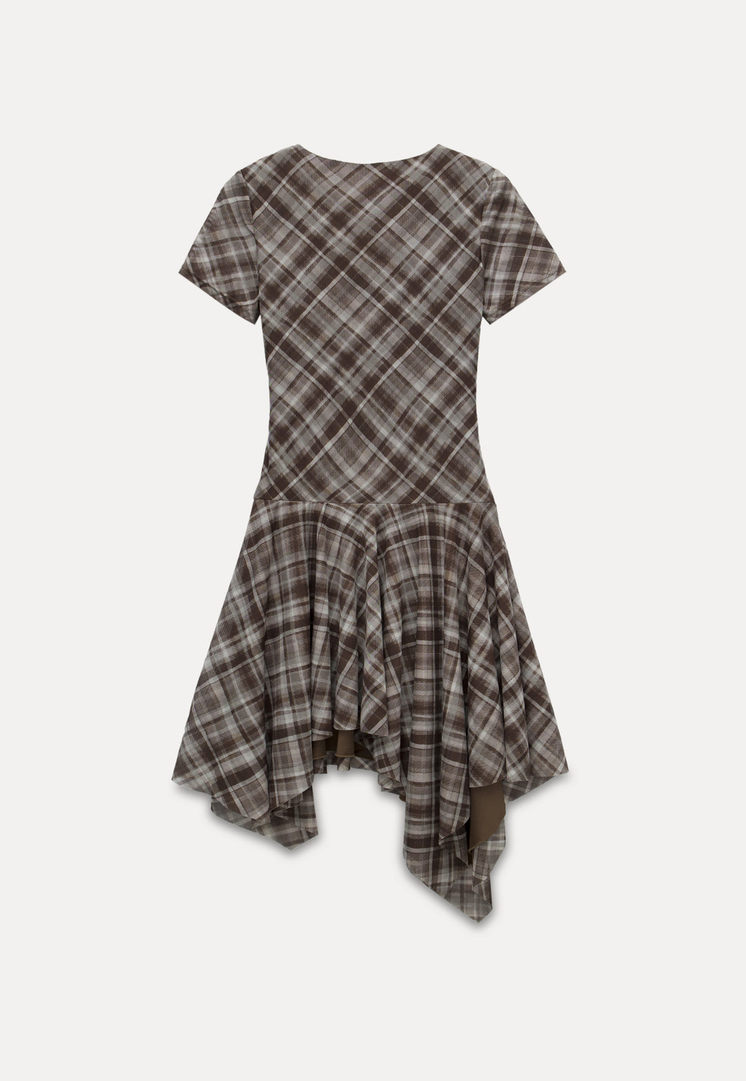 Crew Neck Plaid Ruched Midi Dress