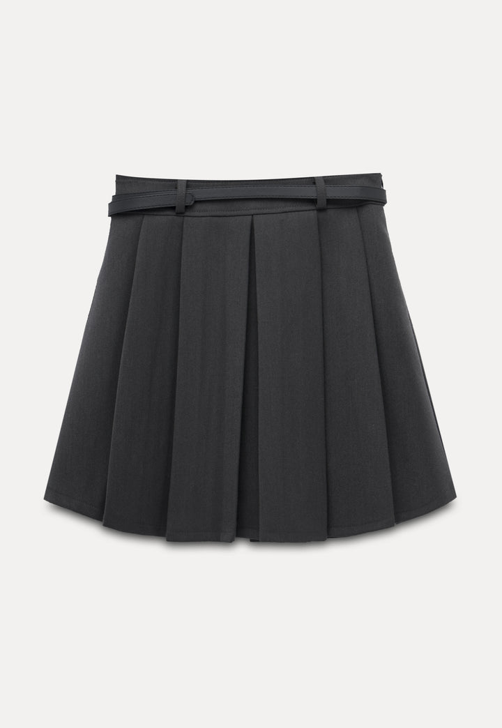 Women's Wide Pleated Short Skirt With Belt