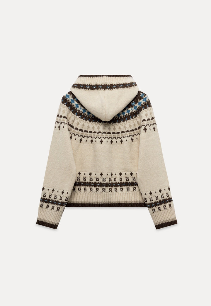 Women's Fair Isle Vintage Hooded Knit Cardigan