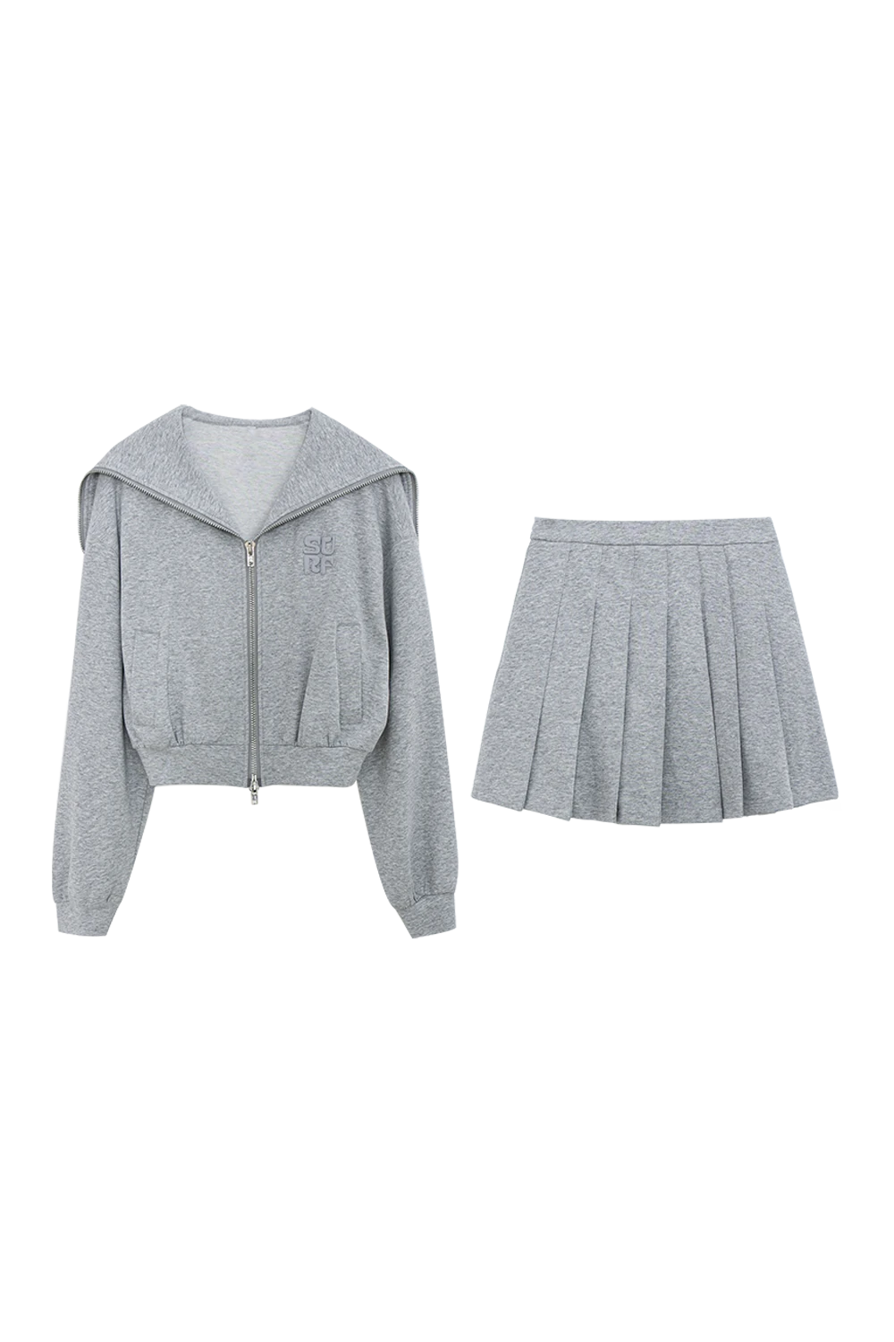 Sporty Zip-Up Hoodie and Pleated Skirt Set