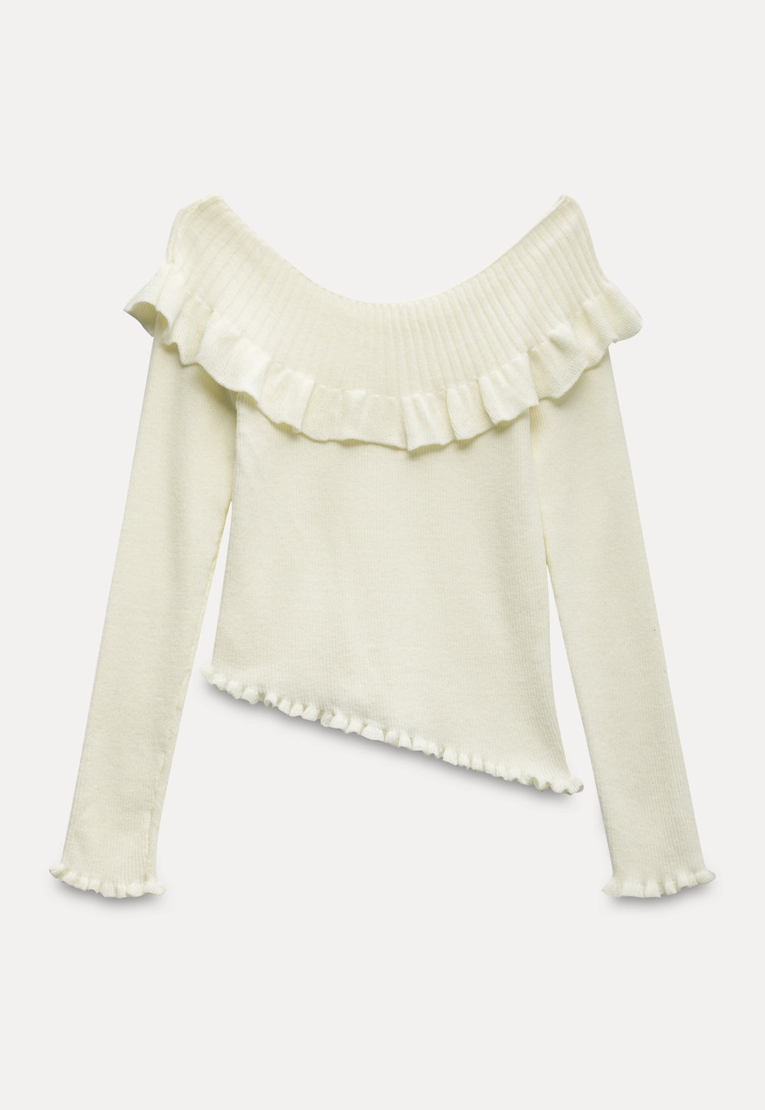 Off-Shoulder Ruffle Long Sleeve Knit Top