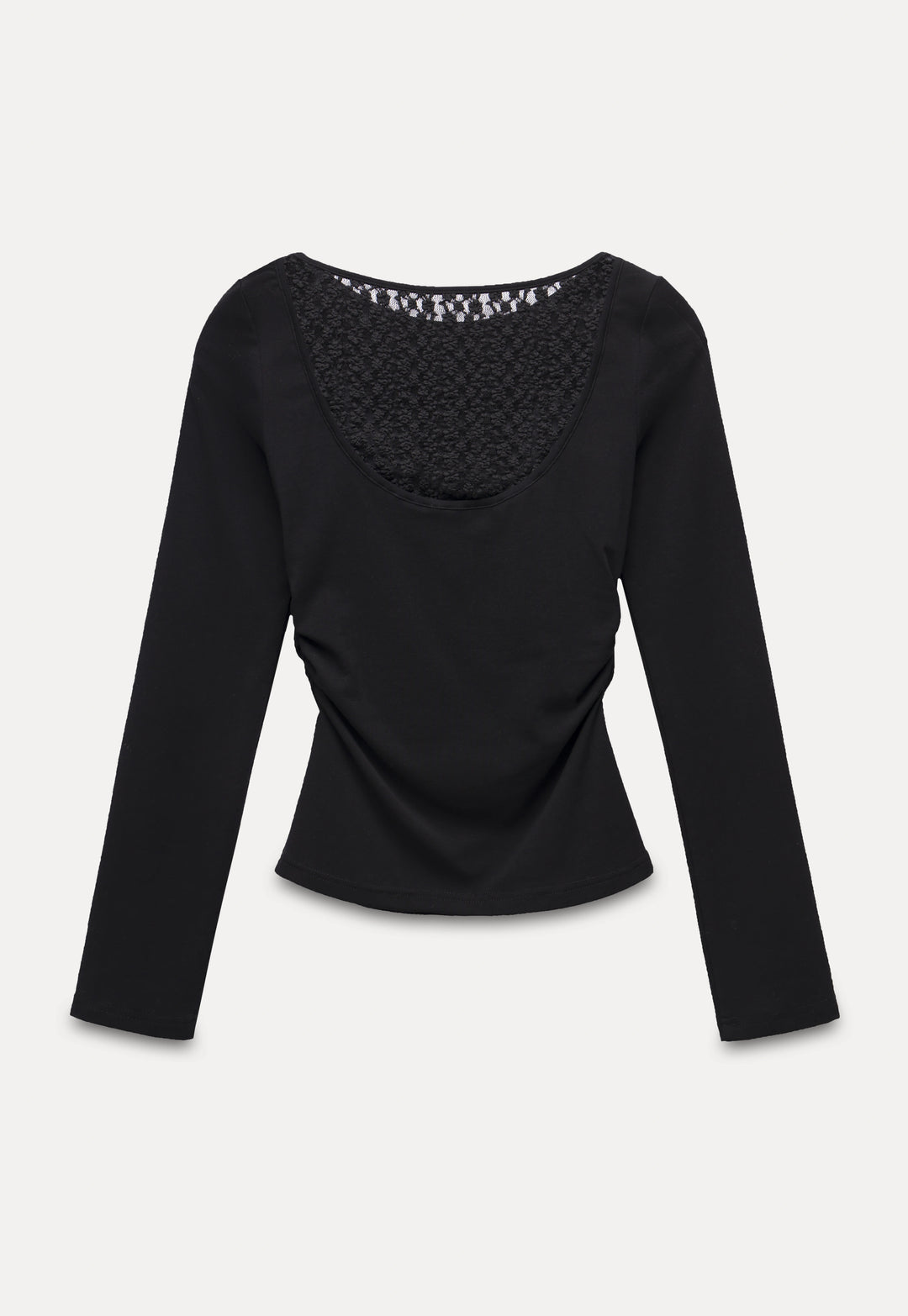 Classic Black Long Sleeve Fitted Top with Ruched Detail