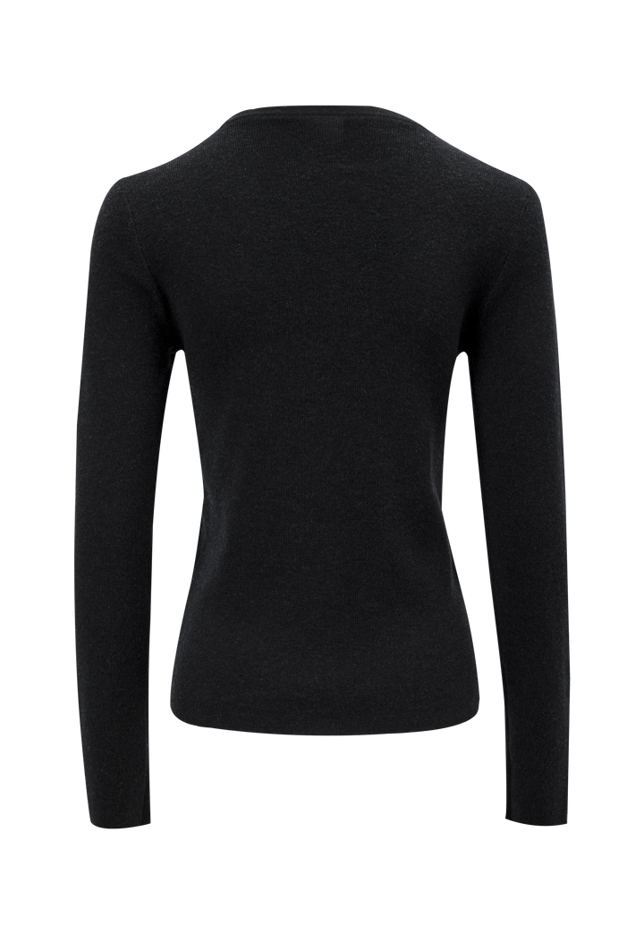 Tied Square Neck Black Long Sleeve Knit Top