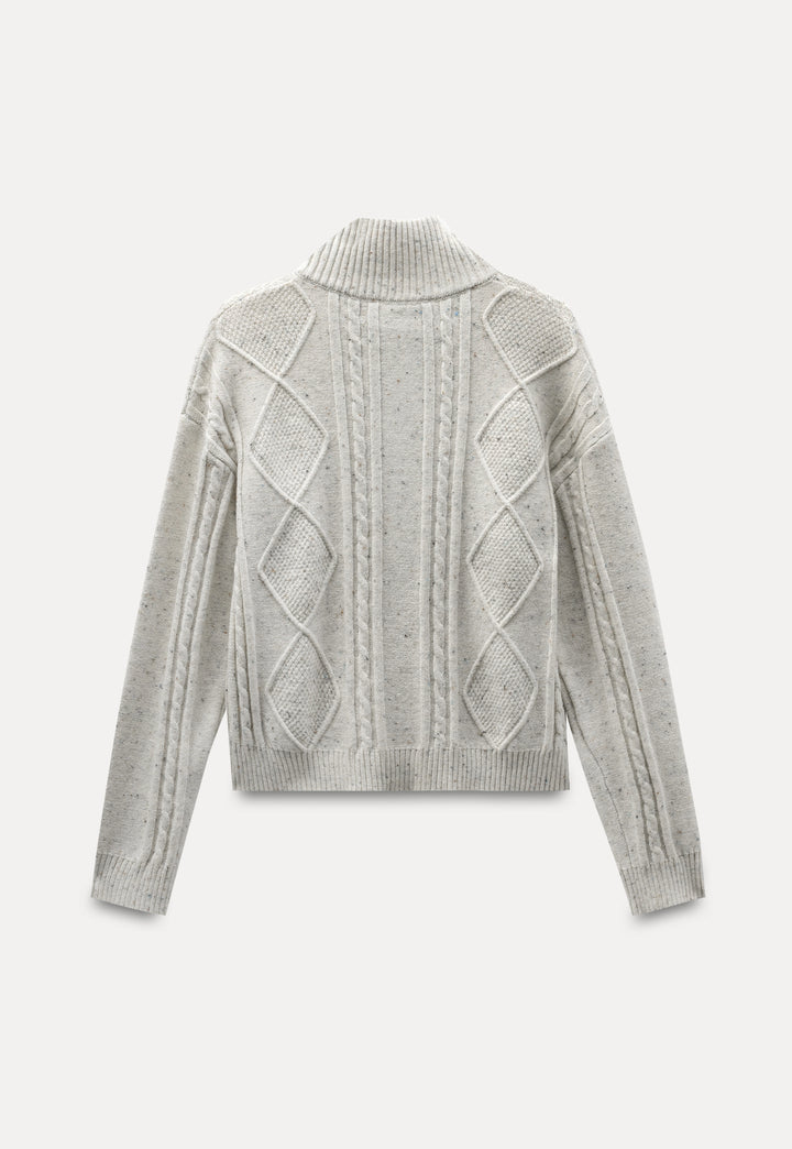 Cable-Knit High-Neck Zip-Up Cardigan