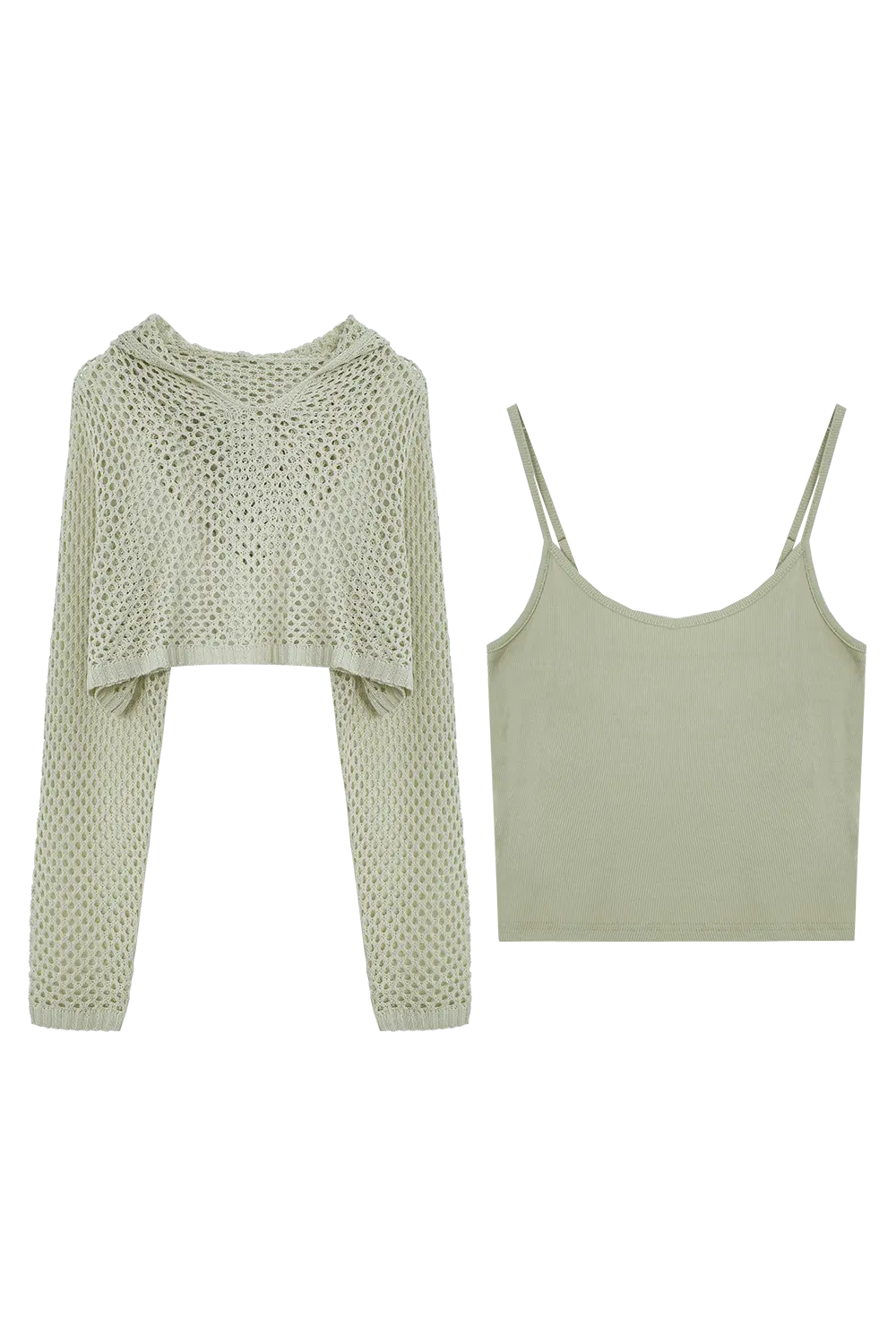 Mesh-Langarm-Top und Tank-Top-Set für den Sommer, atmungsaktiv, modisch