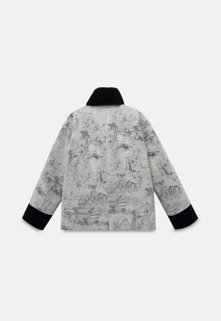 Women’s Chinese Ink Painting Inspired Warm Coat with Collar