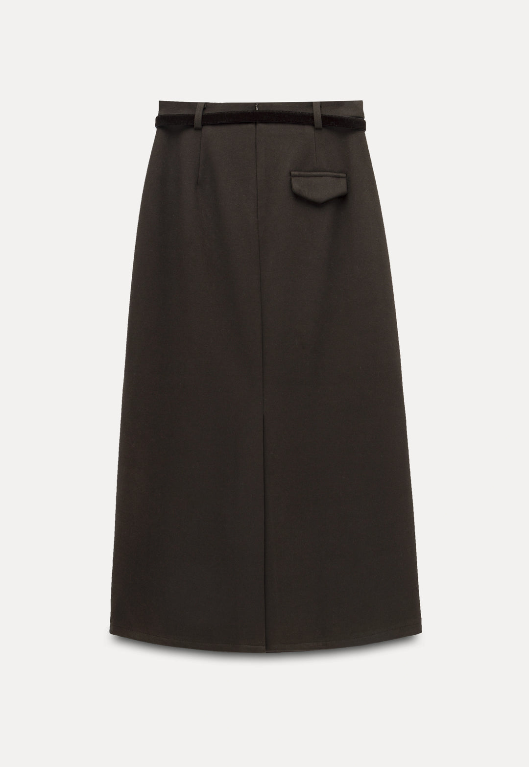 Minimalist French Wool Midi Skirt with Belt