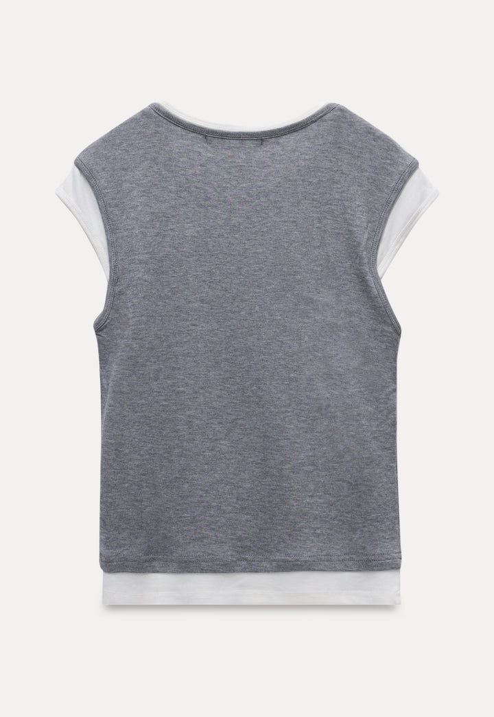 Layered Contrast Trim Sleeveless Tee