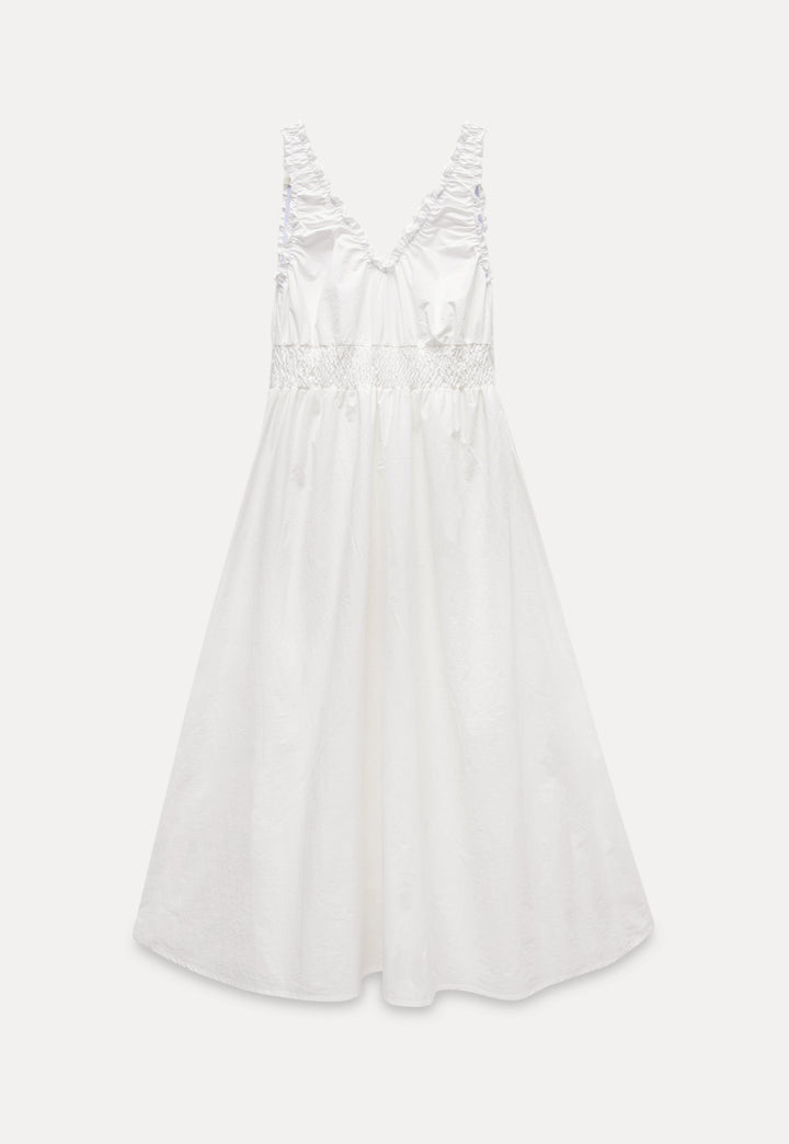 White Ruffled Strap A-Line Dress