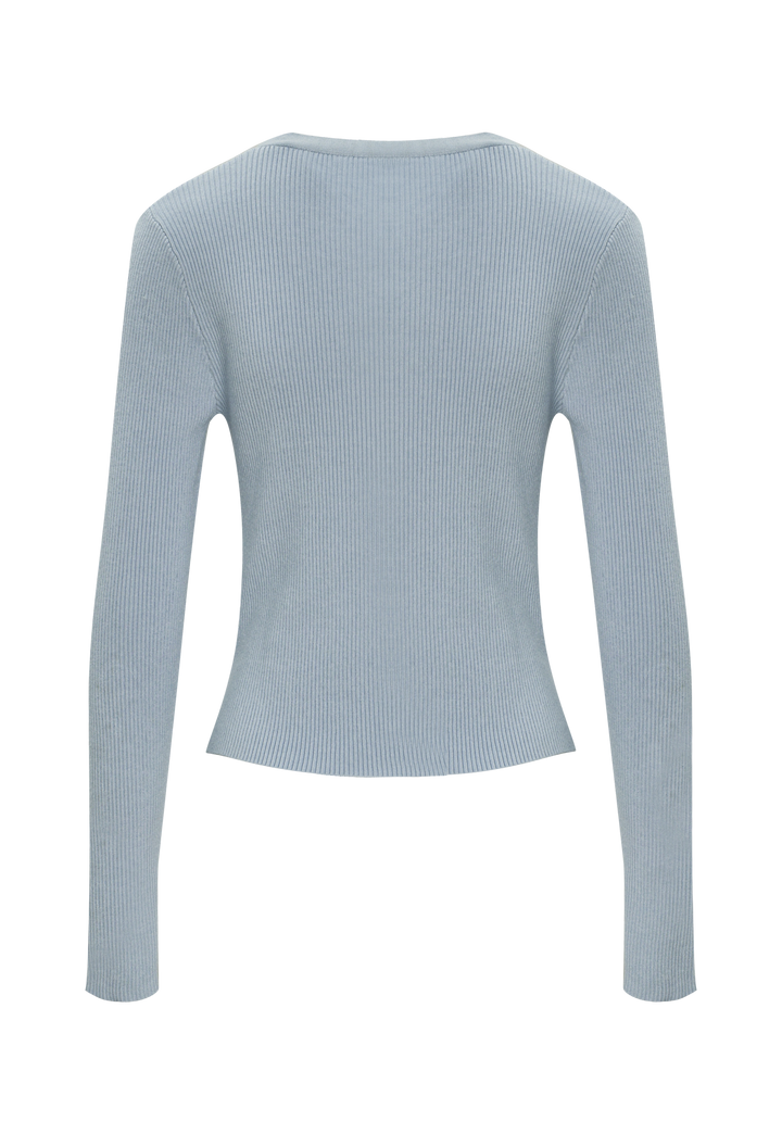 Women's Slim-Fit Knit Long Sleeve Top with Elegant Tie Detail