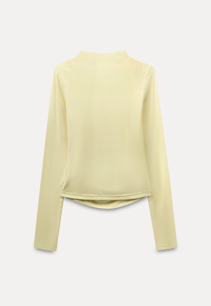 Gathered Side Detail High-Neck Long Sleeve Top