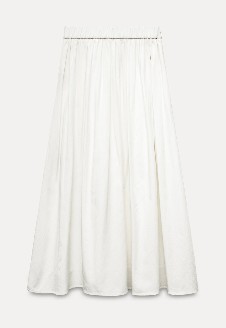 White Pleated A-Line Midi Skirt