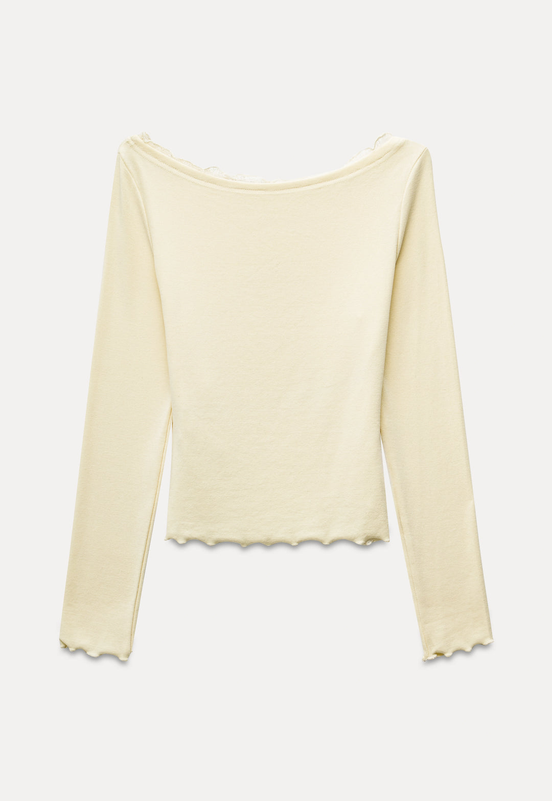 Asymmetrical Lace-Trimmed Long-Sleeve Top