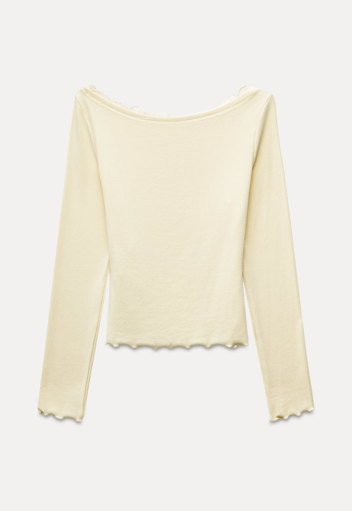 Asymmetrical Lace-Trimmed Long-Sleeve Top