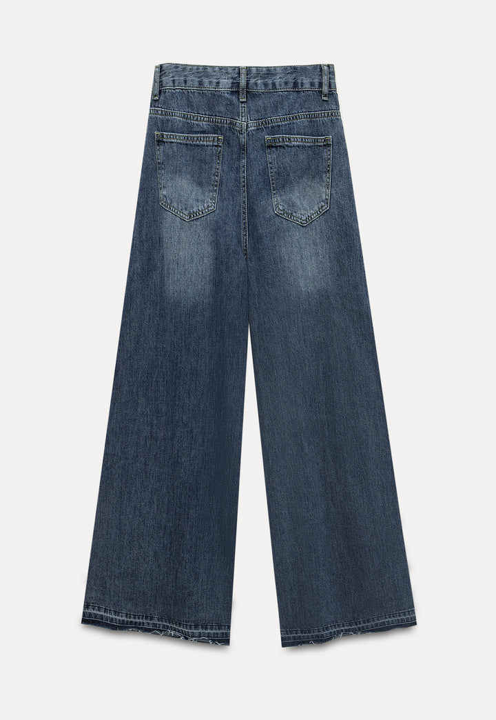 Women's Wide-Leg Faded Denim Jeans