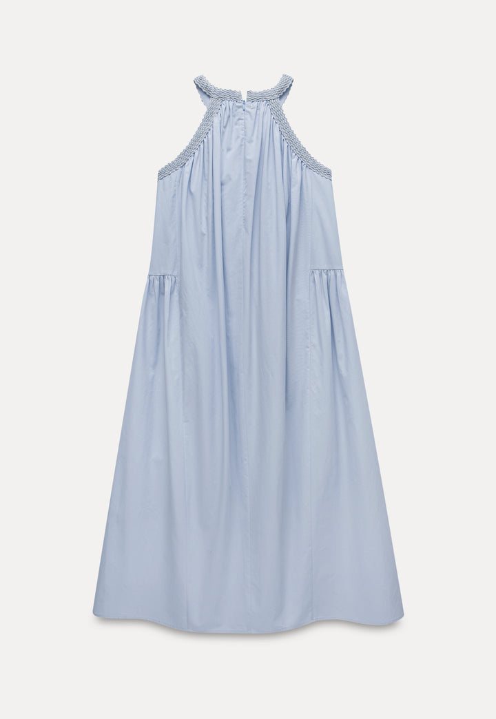 Women's Light Blue Smocked Neckline Sleeveless Dress