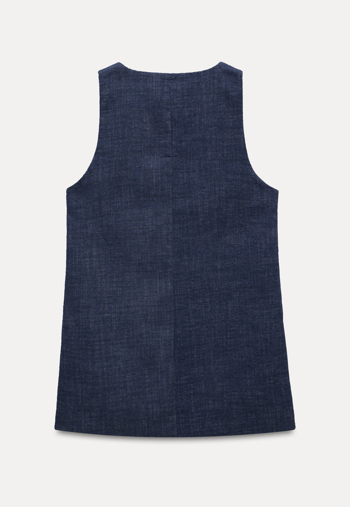 Minimalist Denim Sleeveless Dress with Pockets