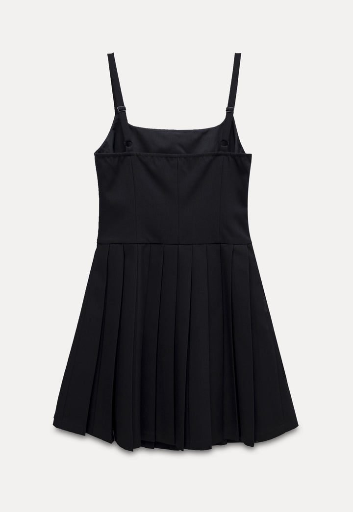 Black Pleated Mini Dress with Adjustable Straps