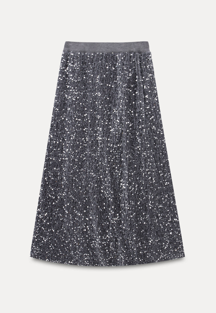 Women's Sparkly Silver Sequin Midi Skirt