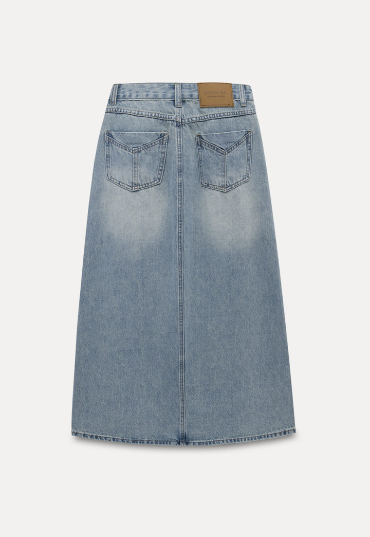 Women's High-Waisted Denim Skirt with Front Slit