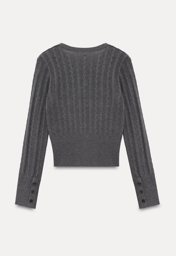 Women’s Cable Knit Wool V-Neck Knit Top