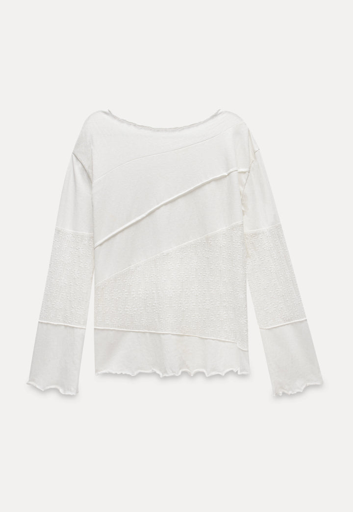 Women's White Long-Sleeve T-Shirts With Off Shoulder Design