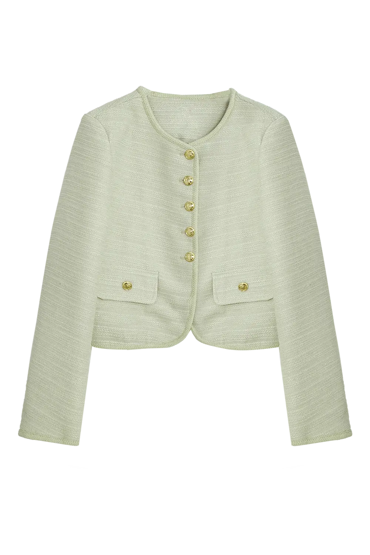 Textured Jacket with Gold Buttons Classic Women's Fashion