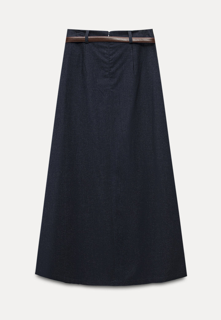 Women's Pleated Maxi Skirt with Belt