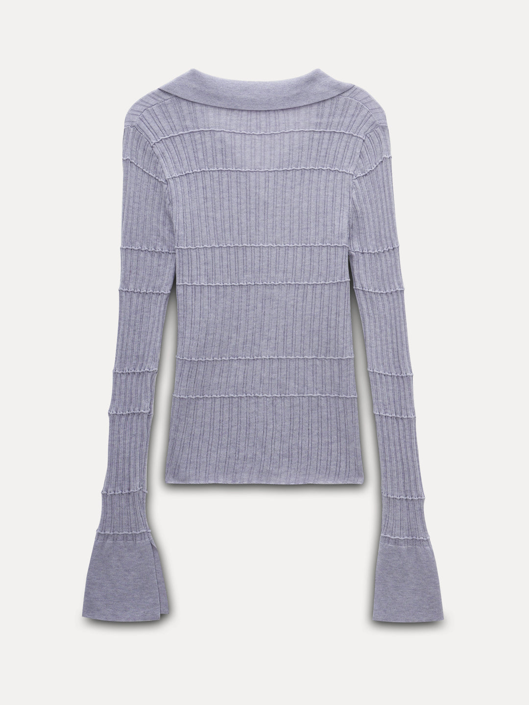 Ribbed Knit Polo Long Sleeve Collar Top