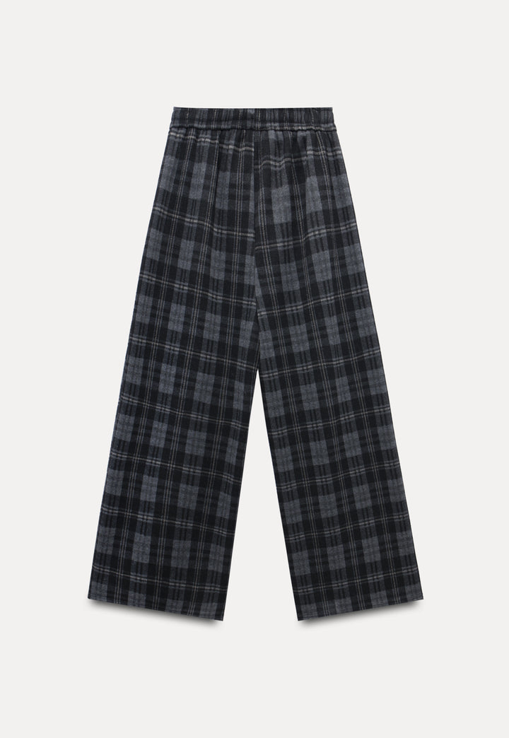 Plaid Wide-Leg Drawstring Pants