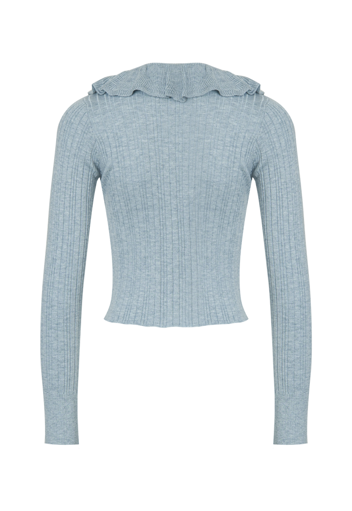 Women's V-Neck Long Sleeve Ruffle Knit Top